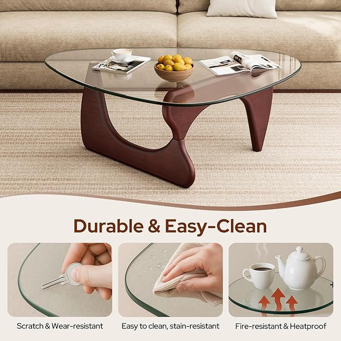 Modern Triangle Glass Coffee Table, Mid Century Coffee Table for Living Room Bedroom Reception Office Tables