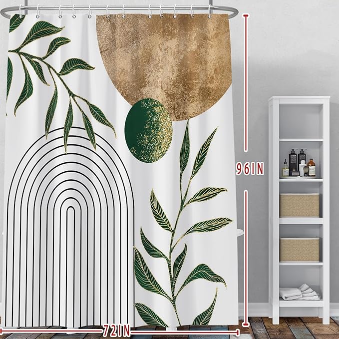 Baocicoo Mid Century Minimalist Shower Curtain Green Abstract Moon Contemporary Sun Semicircle Shower Curtain for Bathroom Geometric Aesthetic Bathtub Bathroom Decorations with Hooks 72x96 Inches
