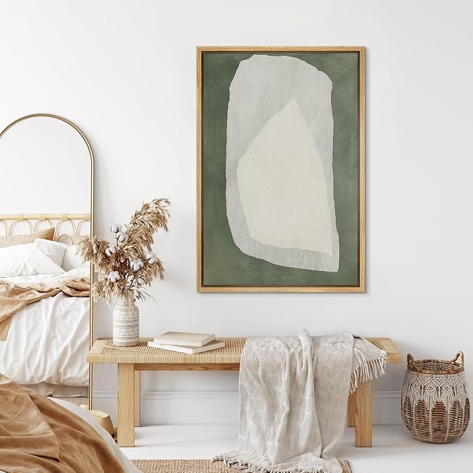 SIGNLEADER Framed Canvas Print Wall Art Soft Organic Form on Sage Green Abstract Illustration Modern Art Decorative Zen for Living Room, Bedroom, Office - 16"x24" NATURAL
