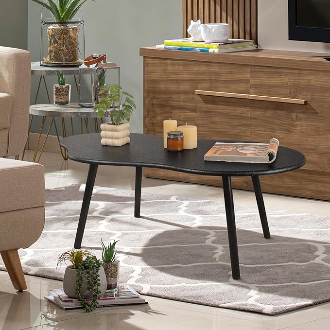 Small Coffee Tables Cloud Coffee Table for Small Spaces Mid-Century Modern Living Room Table Wooden Irregular Low Floor Desk for Apartment Reception Room Charcoal Black