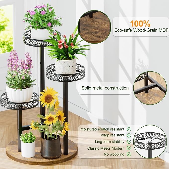 Black Stand Plants, 3-Tier Metal Plant Stands for Outdoor Indoor Plants,Heavy Duty Flower Pot Stands for Multiple Plants,Decoration Display Racks for Patio Garden -BlackFlower