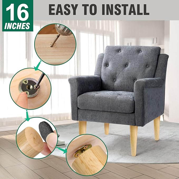 FoDau770 Rubber Wood Furniture Legs 16 Inches, Straight Tapered Wood Feet Mid Century Sofa Legs Set of 4, 5/16" UNC Furniture Feet Replacement Parts for Cabinet Couch Dresser Chair Ottoman Table