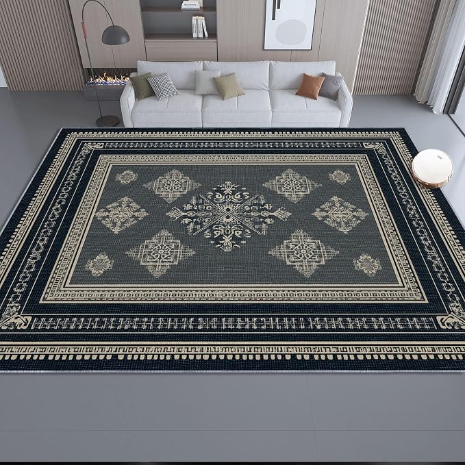 Area Rugs for Living Room, 5x6 Washable Rug Grey Soft Low Pile Non-Slip Carpet Stain Resistant Carpets for Bedroom Dining Room Farmhouse Nursery, Classical Patterned Geometric