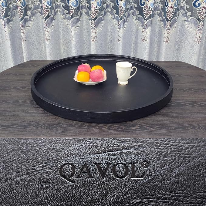 30 x 30 High-End Light Luxury Leather Round Oversized Tray - Ottoman Coffee Food Serving for Family Dinner, Outdoor Picnic & Party Essentials | Versatile Home Decor Tray(30 inch Black)