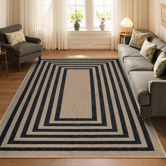 Lahome Enfys Modern Geometric Easy Jute Dining Room Rug, 5x7 Modern Rugs for Living Room Washable Kitchen Mat, Large Non Slip Farmhouse Indoor Outdoor Carpet for Bedroom Dorm RV