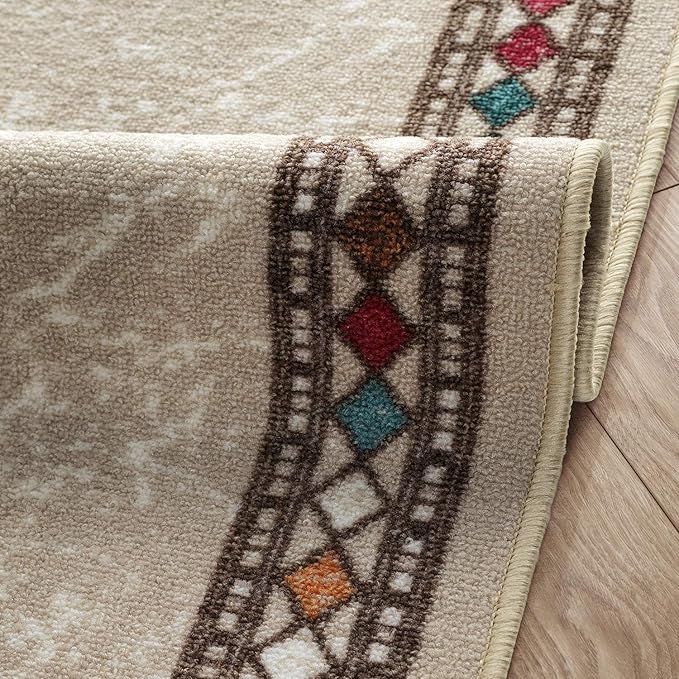 Antep Rugs Alfombras Modern Bordered 2x10 Non-Skid (Non-Slip) Low Profile Pile Rubber Backing Indoor Area Runner Rugs (Beige, 2' x 10')