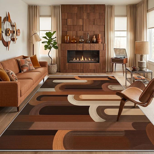 Retro Arches Area Rug 6x8, Modern Geometric Arch Pattern Rug, Mid Century Abstract Carpet for Living Room Bedroom, Non Slip Washable Rug