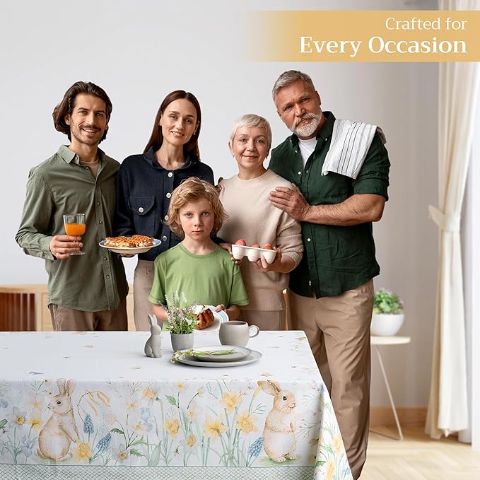 Maison d' Hermine Table Cloth Rectangle Table 100% Cotton 60 x 90 Inches Tablecloth Reusable Decorative for Dining Room Farmhouse Home Valentines Day Decorations Spring Summer - Easter Dew