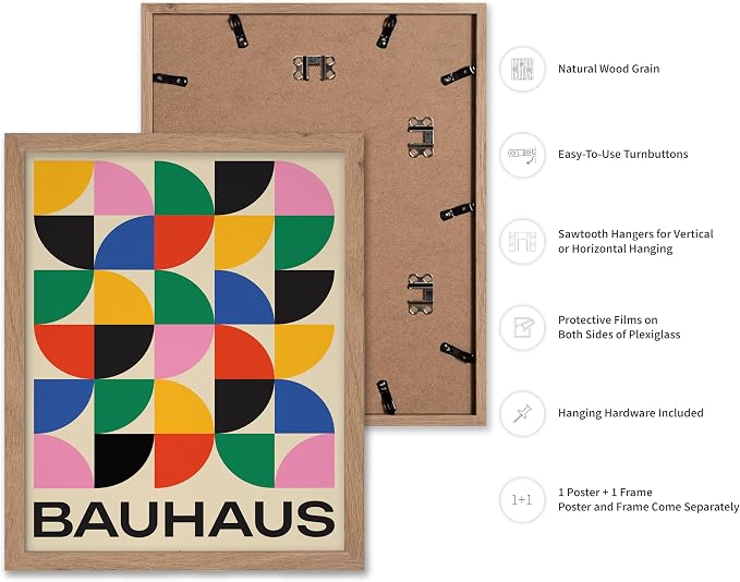 Poster Master Bauhaus Poster - Triangles Print - Geometric ART - Abstract ART - Graphic Design Style - Chic Boho - Mid Century Modern - Living Room or Bedroom Decor - 8x10 Beige Framed