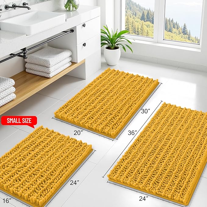 Smiry Bathroom Rugs Mat 36x24, Extra Soft Absorbent Chenille Bath Rugs, Non Slip Rubber Backing Machine Washable Quick Dry Bath Mats for Bathroom Floor, Tub, Shower, Home Accessories, Golden Yellow
