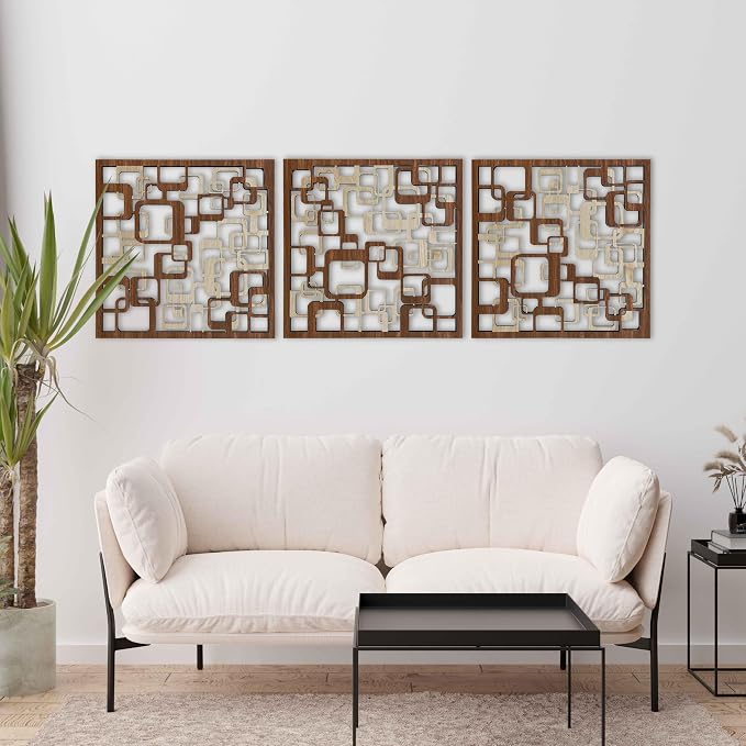 Decorative Wood Wall Art Large, Abstract Geometric Wooden Wall Art, Retro Inspired Plaid Wood Wall Panels, Aesthetic Modern Home Gift