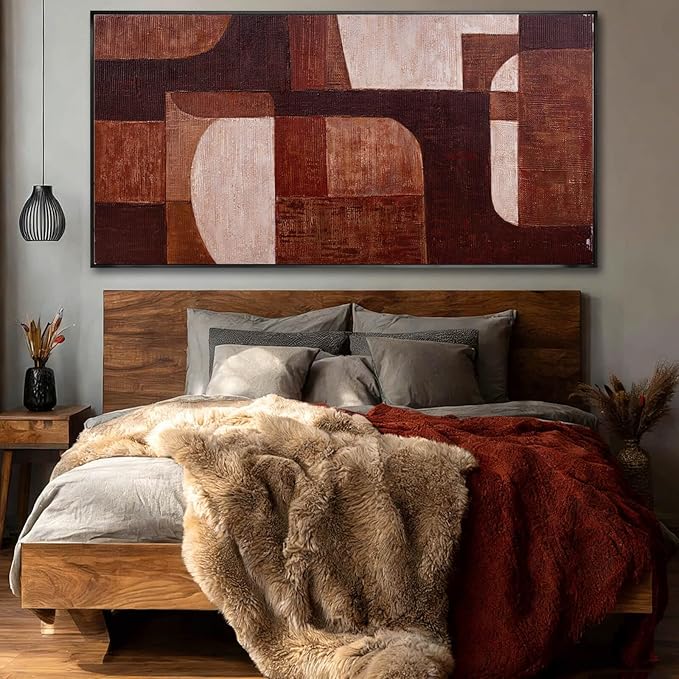 SOUGUAN Neutral Wall Art Abstract Canvas Print Brown and White Wall Decor 29"x58" Decorations for Bedroom Artwork for Living Room