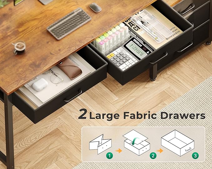 ODK Computer Desk with 5 Drawers, 53 Inch Office Desk with Printer Shelf, Reversible Work Desk for Home Office, Writing Table Desk for Storage, Rustic Brown