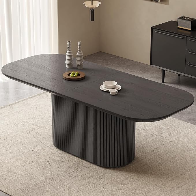 Guyii 86.61" Oval Dining Table, Modern Kitchen Table for 4-8 People, Indoor Rectangular Dining Room Table for Kitchen, Bar, Living Room, Home, Black, Table Only
