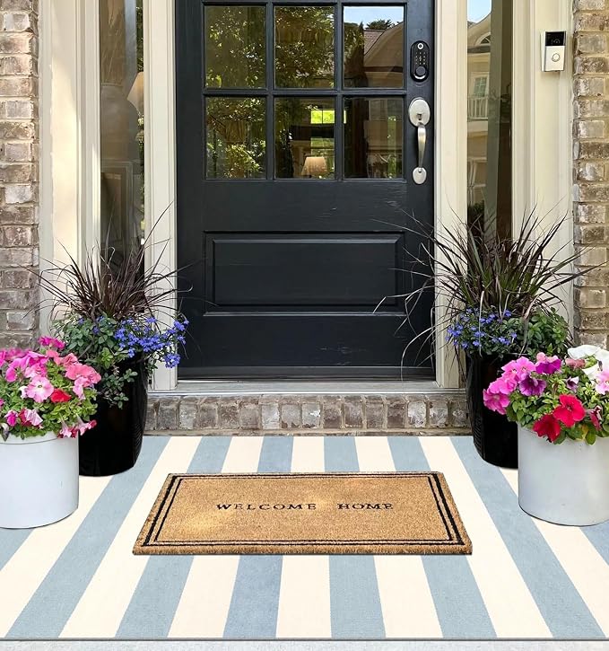 3x5 Entry Rug - Small Washable Indoor Outdoor Mats for Front Door Non-Slip Porch Rug Summer Blue White Coastal Striped Throw Rugs for Bedroom Entryway Kitchen Office Mudroom Front Porch Decor