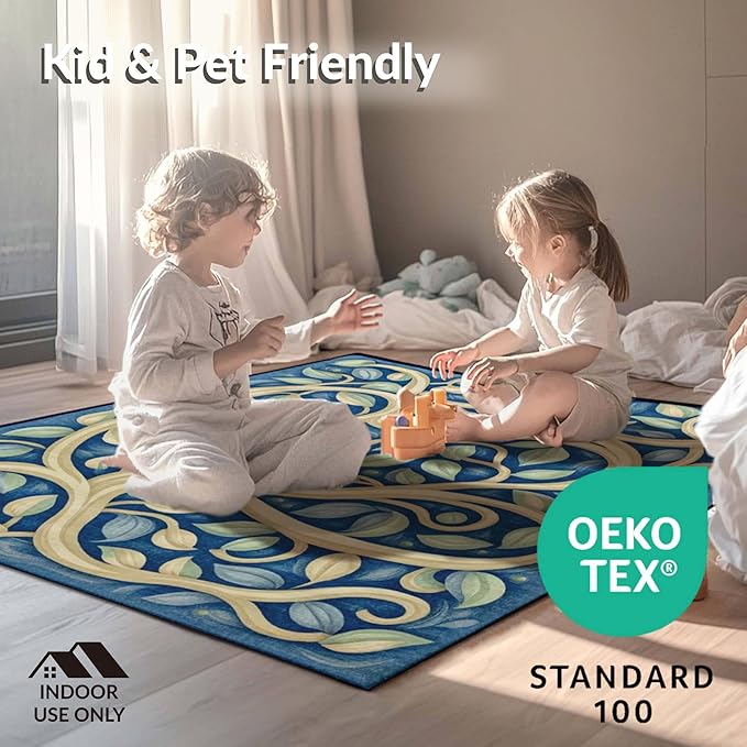 Flatwoven High Traffic Area Rug 6x9, Warm Retro Sun Rays Floor Mat with Symmetrical Circular Geometric Pattern, Non Slip, Stain Resistant, Washable Area Rugs for Living Room, Bedroom (Yellow, 6x9)