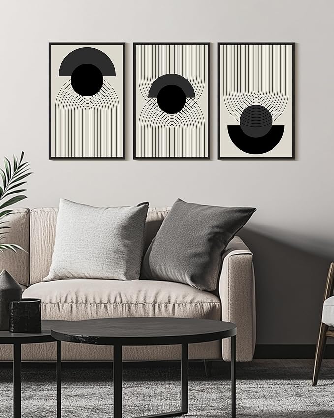 Drsoum Black Boho Wall Art Framed Modern Decor Bohemian Wall Decor Abstract Geometry Lines Prints Ready to Hang 16x24in Black Framed