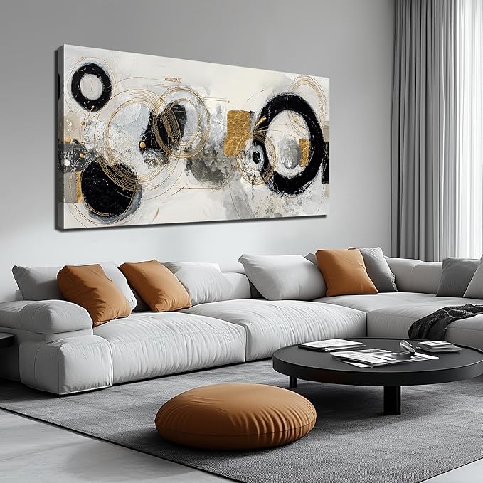 Black White and Gold Prints Wall Decor for Bedroom Abstract Poster Wall Art for Office Large Wall Art for Living Room Size 29 x 58 Inch