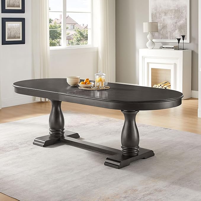 JUSTONE 94.06 Inch Extendable Dining Table for 6, Dark Brown Oval Kitchen Table, Expandable Long Table for Dining Room & Kitchen (Table Only)