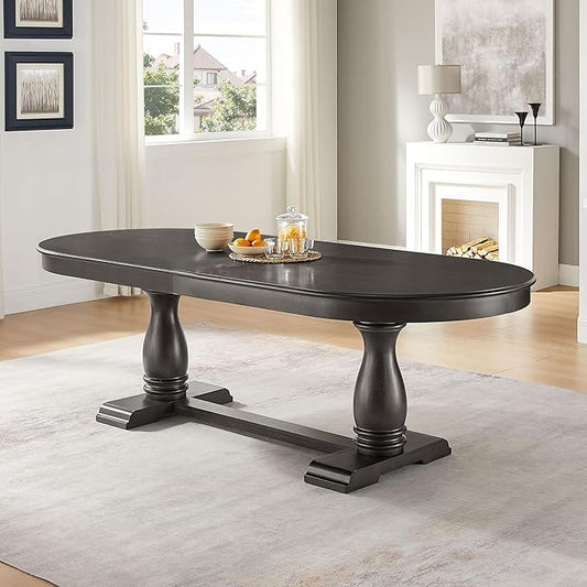 JUSTONE 94.06 Inch Extendable Dining Table for 6, Dark Brown Oval Kitchen Table, Expandable Long Table for Dining Room & Kitchen (Table Only)