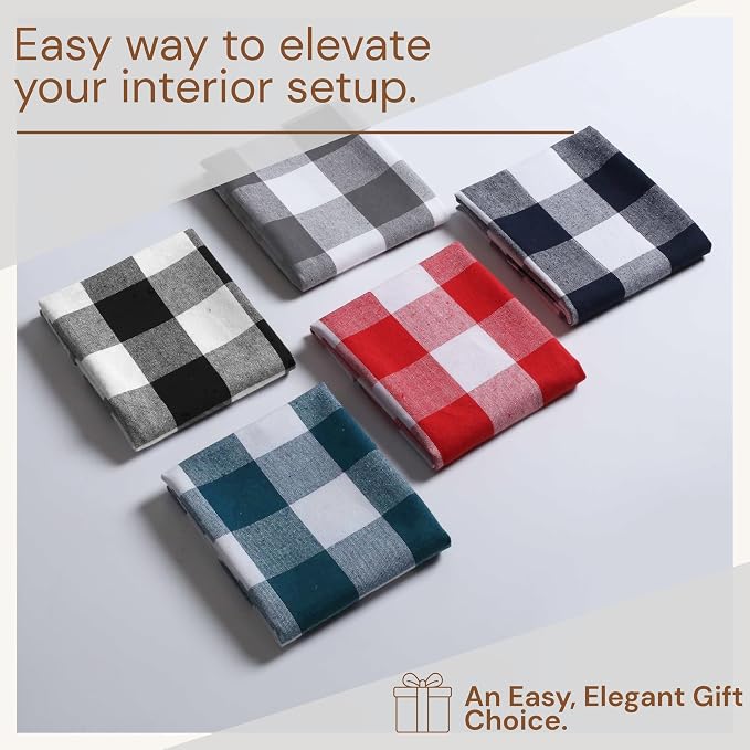 Gray Buffalo Plaid Checked Dish Towels 12 Pack, 100% Cotton, 16x26 Inches, Super Absorbent, Quick Drying, Soft, Lint-Free, Durable Tea & Bar Towels with Hanging Loop, Grey and White