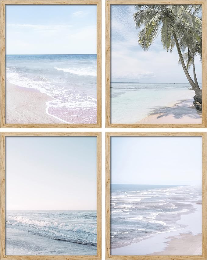 SIGNWIN Poster Bathroom Decor, Wall Art Room Decor Multicolor for Living Room, Bedroom, Office White Pastel Tropical Island Ocean Beach Shore Nature Wilderness Realism Landscape Colorful - 12"x16"x4