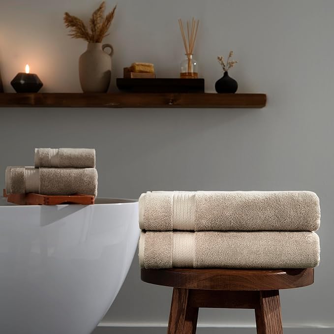 Ozdilek 2-Piece Bath Towels, 30x60 550GSM– 30x60 Inches, 100% Turkish Cotton, Luxury Quick Dry, Extra Large, Fade-Resistant, Eco-Friendly, Spa Towel, Cotton Towel (Seahorse Beige)