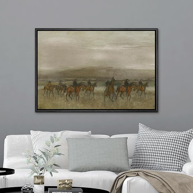 MUDECOR Framed Canvas Print Wall Art Horse Riders in Dark Watercolor Landscape Nature Wilderness Illustrations Impressionism Scenic Multicolor for Living Room, Bedroom, Office - 24"x36" Black