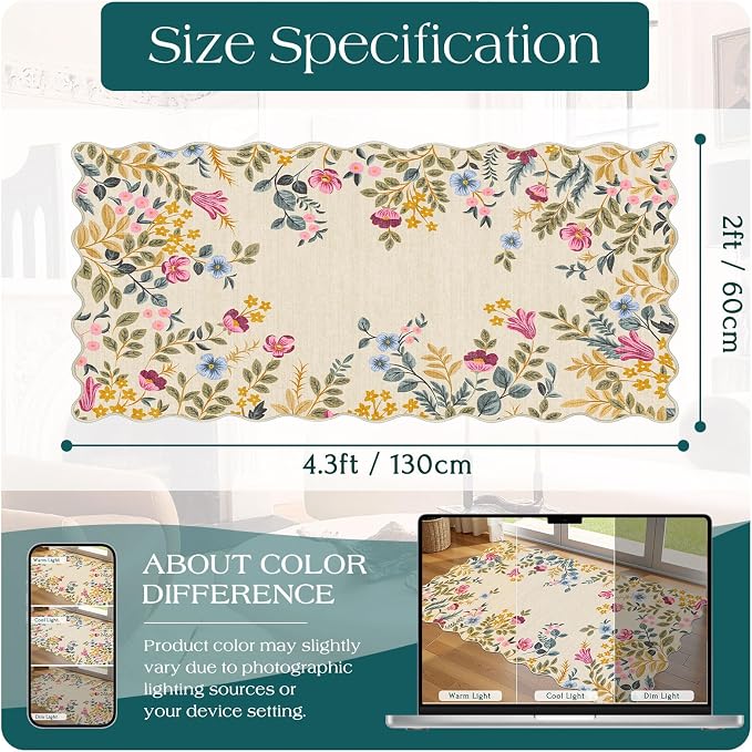 Front Door Mat Indoor Entrance - 2x4.3 Beige Colorful Floral Washable Layered Doormat Outdoor Entrance Porch Rug Non-Slip Boho Runner Rug for Kitchen Hallway Bedroom Laundry Room Porch Decor