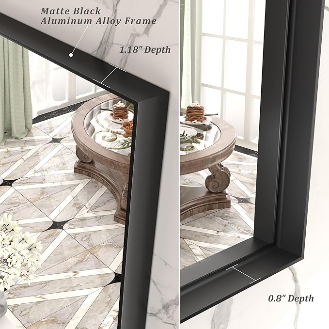 50x40 Inch Black Metal Framed Bathroom Mirror for Wall, Large Rectangle Mirror, Matte Black Bathroom Vanity Mirror, Anti-Rust, Square Corner, Shatterproof, (Horizontal/Vertical)