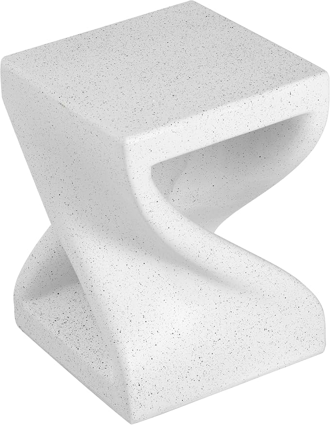 ø13.39'' Faux Concrete Cement Round Side Table End Table, Modern Contemporary Minimalist Twisted-Base Style, MGO Material for Indoor & Outdoor, No Assembly, White