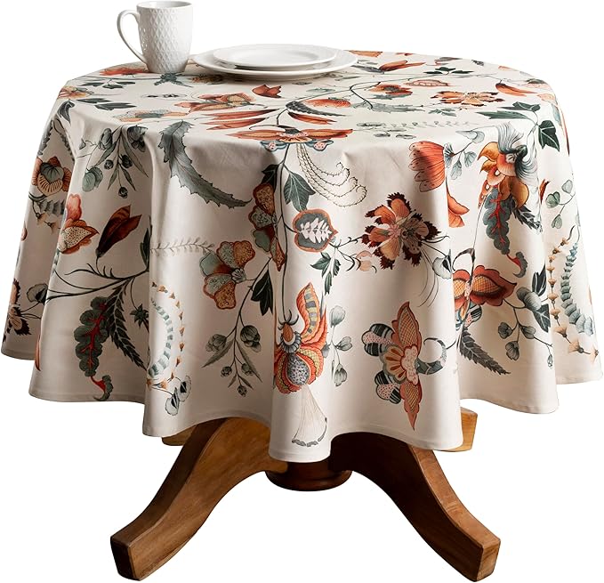 Maison d' Hermine Table Cloth Round Table 100% Cotton 69 Inches Fall Tablecloth Reusable Everyday Use for Thanksgiving Christmas Decorations Dining Farmhouse Party (Dalida)