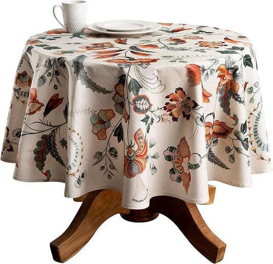 Maison d' Hermine Table Cloth Round Table 100% Cotton 69 Inches Fall Tablecloth Reusable Everyday Use for Thanksgiving Christmas Decorations Dining Farmhouse Party (Dalida)