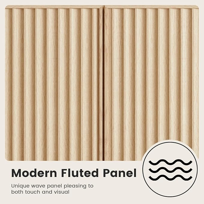 Fluted Buffet Cabinet with Storage, Modern Sideboard Credenza with 3 Drawers, 4 Doors & Adjustable Shelves, Wood Kitchen Storage Coffee Bar Cabinet for Dining Room, Living Room, Natural Oak