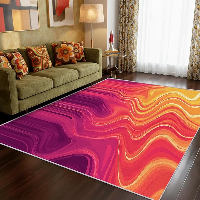 70s Rug 3x5 Vibrant Sensory Abstract Retro Pop Pattern Area Rugs for Living Room, Bedroom, 70s Home Decor Accessories Indoor Carpet, Non Slip & Machine Washable, GD0404