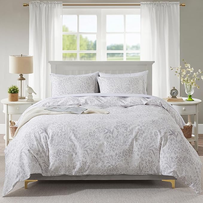 HoneiLife King Size Duvet Cover - Cotton Comforter Cover, Soft & Breathable Floral Bedding Duvet Cover Sets with Zipper Closure & Corner Ties, 3-PC Wildflower Comforter Cover Sets, Plain Life