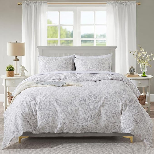 HoneiLife Cotton Duvet Cover Queen - Floral Comforter Cover 3-PC, Soft & Breathable Flower Bedding Duvet Cover Sets with Zipper Closure & Corner Ties, Wildflower Comforter Cover Sets, Plain Life