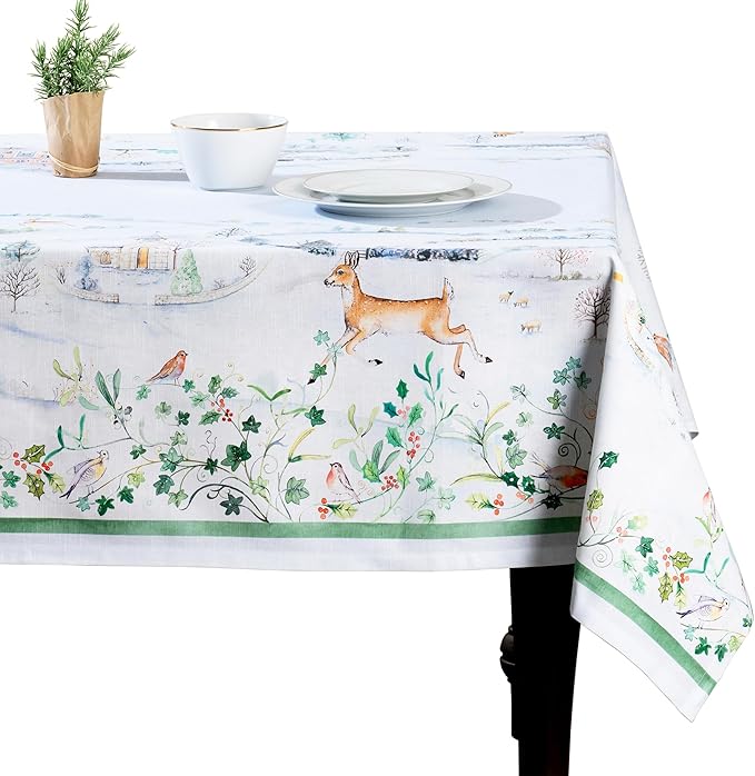 Maison d' Hermine Table Cloth Rectangle Table 100% Cotton 70 x 108 Inches Fall Tablecloth Reusable Everyday Use for Thanksgiving Christmas Decorations Dining Farmhouse Party (Snowy World)