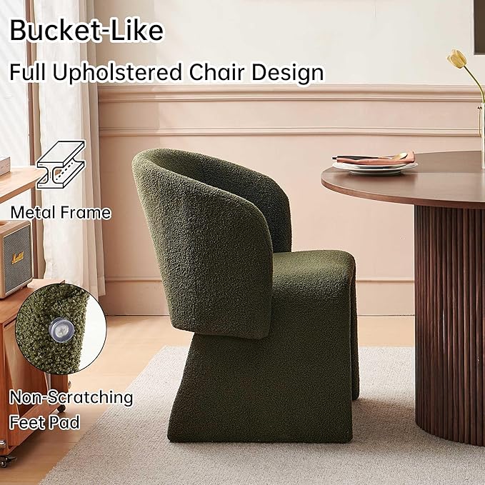NORDICANA 3-Piece Round Dining Table Set for 2, Rustic 47-Inch Kitchen Table and Chair Set, Dining Set with Dark Green Upholstered Armchairs, Manufactured Wood Top with Walnut Veneer