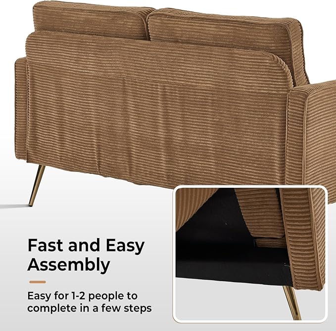 VINGLI 56" Modern Khaki Loveseat,Small Corduroy Sofa Couch Deep Seat for Living Room,2-Seater Loveseat Sofa for Bedroom,Apartment,Office,Dorm,Small Space
