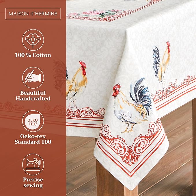 Maison d' Hermine Table Cloth Rectangle Table 100% Cotton 60 x 108 Inches Tablecloth Reusable Decorative for Dining Room Farmhouse Home Valentines Day Decorations Spring Summer - Campagne