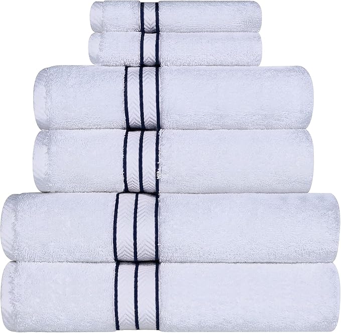 Superior Turkish Cotton Ultra-Plush 6-Piece Towel Set, Ideal for Master Bath, Guest Bathroom, Fast Drying, Shower, Spa, Face/Washcloths, Hand, Bath Towels, Absorbent, Home Basics, Navy Blue