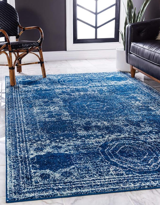 Unique Loom Bromley Collection Area Rug - Wells (2' x 3' 1" Rectangle, Navy Blue/ Ivory)