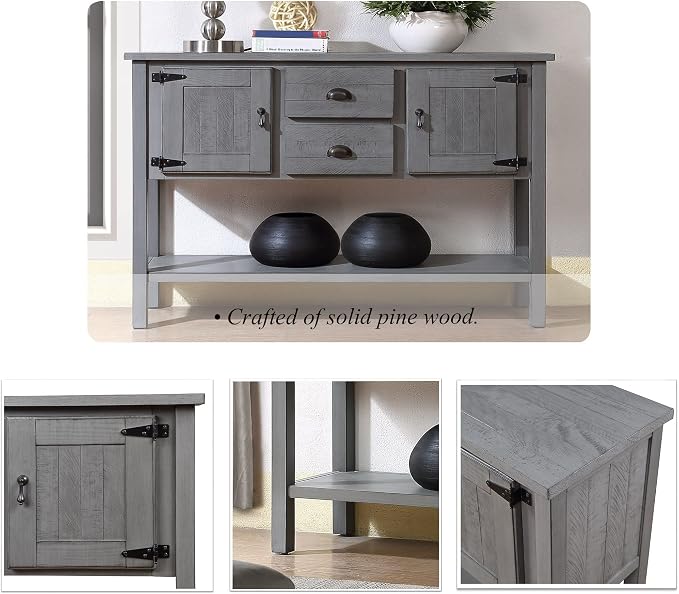 Merax Farmhouse Kitchen Sideboard Buffet Storage Cabinet with Drawers and Doors, Wood Sideboard Storage Cabinet with Open Shelf for Living Room Kitchen Dining Room, Antique Gray