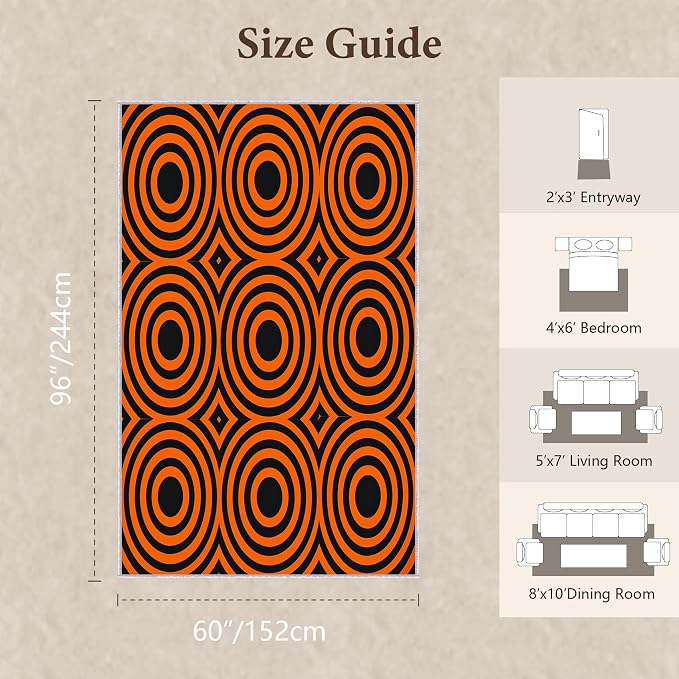 Retro Rings Area Rug 5x8, Optical Geometric Circle Rug, Bold Retro Pattern Carpet for Living Room Bedroom, Non Slip Soft Area Rug