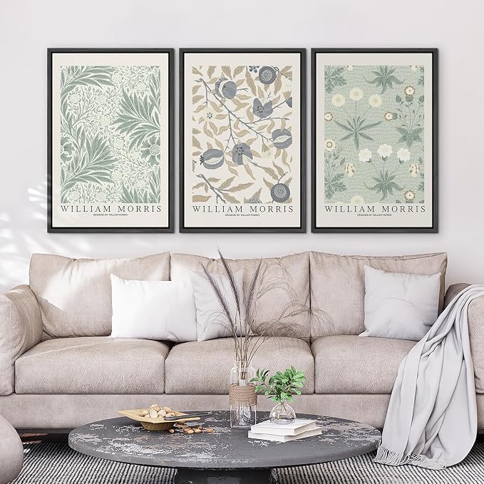 wall26 Framed Canvas Print Wall Art Set William Morris Flower Market Exhibition Poster Nature Wilderness Illustrations Modern Art Decorative Floral Botanical Minimal for Bedroom - 16"x24"x3 Black