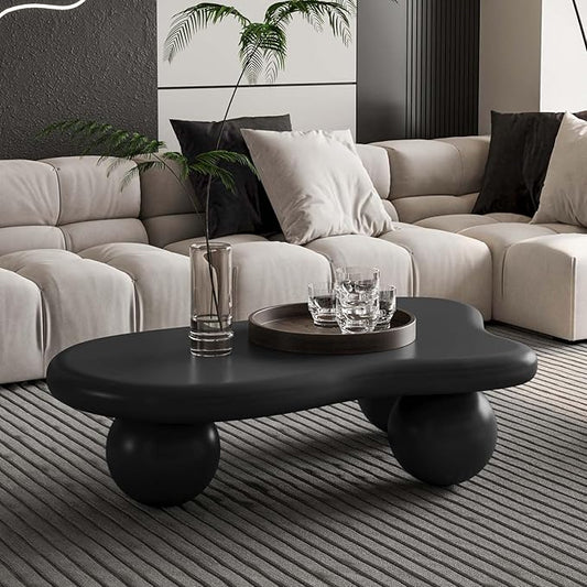 40" Black Modern Coffee Table Cloud Shape Low Center Table with 3 Ball Legs Cute Irregular Indoor Tea Table for Living Room Small Space