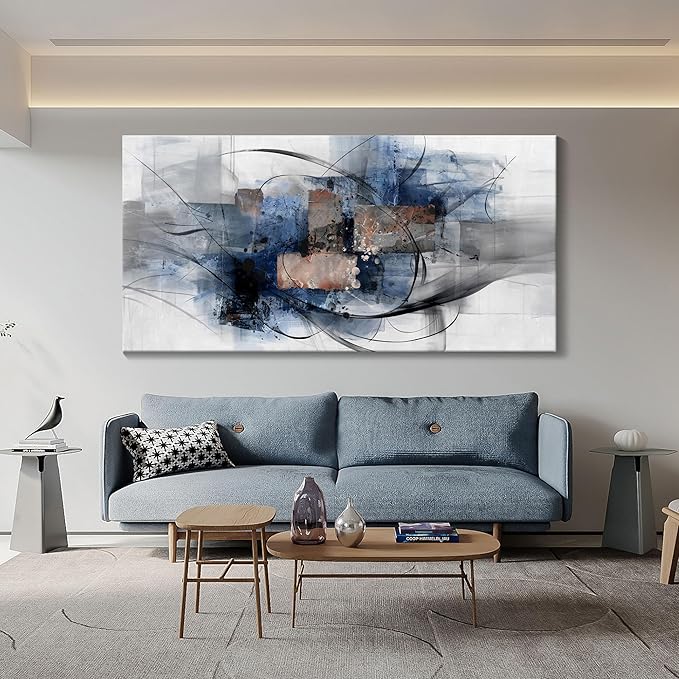 Mofutinpo Black and Blue Wall Art Decor - Abstract Canvas Wall Art for Living Room, Bedroom, Office - Modern Black and White Paintings,Blue and Grey Wall Decor, Artwork and Pictures for Wall 29×58