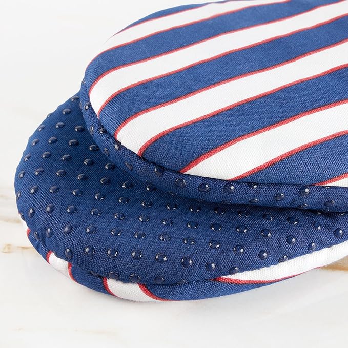Kate Spade New York Botanical Stripe Mini Oven Mitt 2-Pack Set, 5.5" x 8", Navy Blue/Red