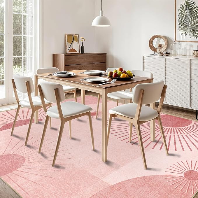 Sun Rug 3x5 for Living Room Mid Century Modern Area Rugs Machine Washable Boho Geometric Rug Non Slip Printed Low Pile Indoor Floor Carpet for Kitchen Bathroom Bedroom,Pink